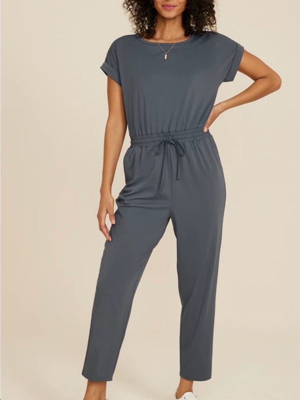Women's Slate Gray Short-Sleeve Jumpsuit